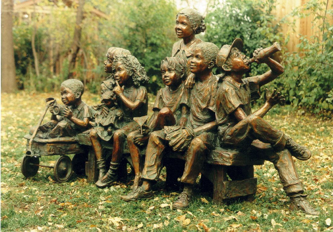 National Sculptors' Guild public art placement 36 Jane DeDecker's Snapshot multicultural figurative bronze sculpture Oxnard, California 1995 
