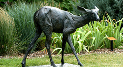 Wildlife bronze sculpture by DARRELL DAVIS available at Columbine Gallery home of the National Sculptors' Guild Colorado's Largest Fine Art Source Specialists in Public Art Composition is what drives the work of Darrell Davis. His journey in sculpture began after a visit to Brookgreen Gardens, Murrells inlet South Carolina, as a teenager. After receiving a BFA from The University of Texas at Arlington he enrolled in the Graduate School of Architecture`s landscape program. Wildlife sculptor, Darrell Davis, knew at age 15 he wanted to be a sculptor after visiting the South Carolina’s Brookgreen Sculpture Garden. Davis studied art as an undergraduate at the University of Texas at Arlington, and too k graduate classes in landscape architecture also at the University of Texas. In 2013 Darrell was awarded the Gold Medal and Maurice B Hexter prize at the National Sculpture Society 80th Annual Exhibition held at the Tampa Museum of Art and Brookgreen Gardens SC. Darrell is a signature member of the National Sculpture Society, American Society of Marine Artists, Society of Animal Artists, and California Art Club. Darrell Davis was born in 1962 in rural west Texas but spent his early years in the Los Angeles area. From these two disparate worlds, Davis’ love of seeming contradiction emerged. Those diverse experiences and viewpoints were seeds that play out magnificently in his work today and he strives to learn, grow and push this envelope in every new piece. In a style that he and a few of his contemporaries lovingly refer to as impatient realism, he touches his audience. Combining the softness, fluidity and grace of his living subjects with the clean hard geometric, all while maintaining structure and composition, he manages to meld the two into something more powerful and impactful. “I love the idea of mixing the geometric, almost architectural shapes, with that of the free flowing organic. There is just something about sharp geometric lines juxtaposed with the organic curvilinear lines of nature that intrigues me of late.” “I guess its really an attempt to mesh the man-made world with the natural world. It’s a conundrum that I’m intrigued with abstraction and that of traditional realism.  A large amount of abstraction is much too cold and dehumanizing,  while a large amount of contemporary realism is simply stiff modeling of a subject. I fight to avoid both of those traps in my compositions. Sometimes you succeed and sometimes you don’t.” In the end, to me, the art of sculpture is all about balance, mass, composition, and gravity.” Darrell’s amazing ability to utilize convergent scientific thinking with the more divergent thinking traditionally associated with art produces works that affect both the right and left brain providing a pleasing balance. Davis was recently awarded the National Sculpture Society’s Gold Medal and Maurice B. Hexter prize at its 80th annual Exhibition held at the Tampa Museum of Art and Brookgreen Gardens. Davis is an elected member of the National Sculpture Society, California Art Club, American Society of Marine Artists, and Society of Animal Artists.