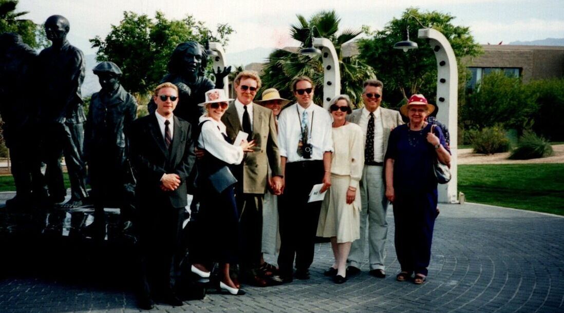 The Design Team during the 1995 Dedication. NSG Placement #27 The Desert Holocaust Memorial, 1995 Memorial and Site Design: John Kinkade Bronze Sculpture: Dee Clements  The Desert Holocaust Memorial remains one of the National Sculptors' Guild's most important placements. We are so honored to be a part of this historic memorial that has provided a space for remembrance, education, and healing for people around the world since its placement in Palm Desert, California in 1995. ​
