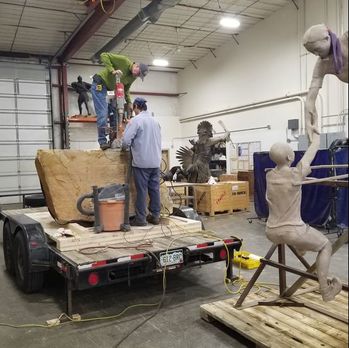 Update 11/14/2018: Our 500th Public Art Placement is going in this week! Stay tuned to our social media posts for updates. We're so excited that we're celebrating this moment in Loveland, CO where we've been headquartered since 1992. #FullCircle  Pictured to the left is the top stone being drilled at Art Castings of Colorado where the bronze was cast. The bronze is cast and ready for patina.   The other stone monoliths are being loaded to deliver to the site. The installation will take a couple of days of craning in 68 tons of stone. The bronze is scheduled to go in next Tuesday to finish it off.  ​​#ReachingOurGoal