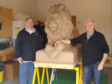 Herb Mignery has been making room for a lion. He recently moved out of a spacious studio thinking he wasn't going to sculpt monuments anymore - but then we called saying - we need a life-sized lion. Luckily he had room in his garage.  The lion is based on a maquette Herb sculpted a few years ago. When alumni Bill McLagan came into the gallery, he knew that was the piece to enlarge for The College of New Jersey's campus. Stay tuned to see updates and installation images... ​