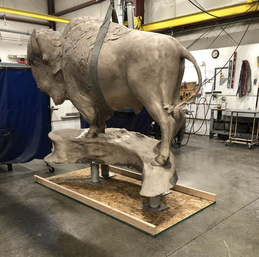 4/4/18: The bronze is complete and stainless steel substructure is attached, extensively engineered for a tricky installation on the rooftop patio. Special thanks to Art Castings of Colorado foundry for another beautiful job.  National Sculptors' Guild will install the bronze buffalo 
