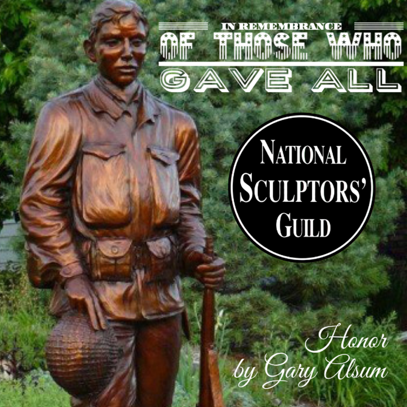 This Memorial Day, we reflect and remember those who gave all.

The National Sculptors’ Guild has had the great honor of placing numerous memorials across the nation. Each on holds a special place in our hearts for the men and women who serve and sacrifice to protect our freedoms.

We are just finishing up our next Veteran’s Memorial for the University of Central Oklahoma, “Tried and True” by Gary Alsum (shown in this post in clay) Gary’s sculpture “Honor” is shown first.

Other images for our past memorial placements include “Stars and Stripes” by Kathleen Caricof; “Salute” by Clay Enoch; “Freedom Soldier” by Denny Haskew; “Vietnam Veteran’s Memorial” by Jane DeDecker; “Protector of Freedom” by Darrell Davis; “Unspoken Bond” by Daniel Glanz; “Paramount Memorial Plaza” by Mark Leichliter/NSG; “The Desoto War Memorial” by NSG Design Team.