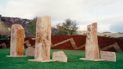 Update March 1998: The Barona Band of Mission Indians commissioned the National Sculptors’ Guild to design an entry honoring their living and deceased elders. “The Greeters” was ceremonially blessed and dedicated on March 5, 1998 in Lakeside, California.  ​ The design and creation of this monumental statement took the team over a year to plan and execute. The sculptures were placed in August of 1997, and the environmental sculpture and plantings  were finalized in early 1998. This placement follows a previous commission by the Barona Tribe, a Veteran’s memorial that the National Sculptors’ Guild and Denny Haskew dedicated in 1996 - 