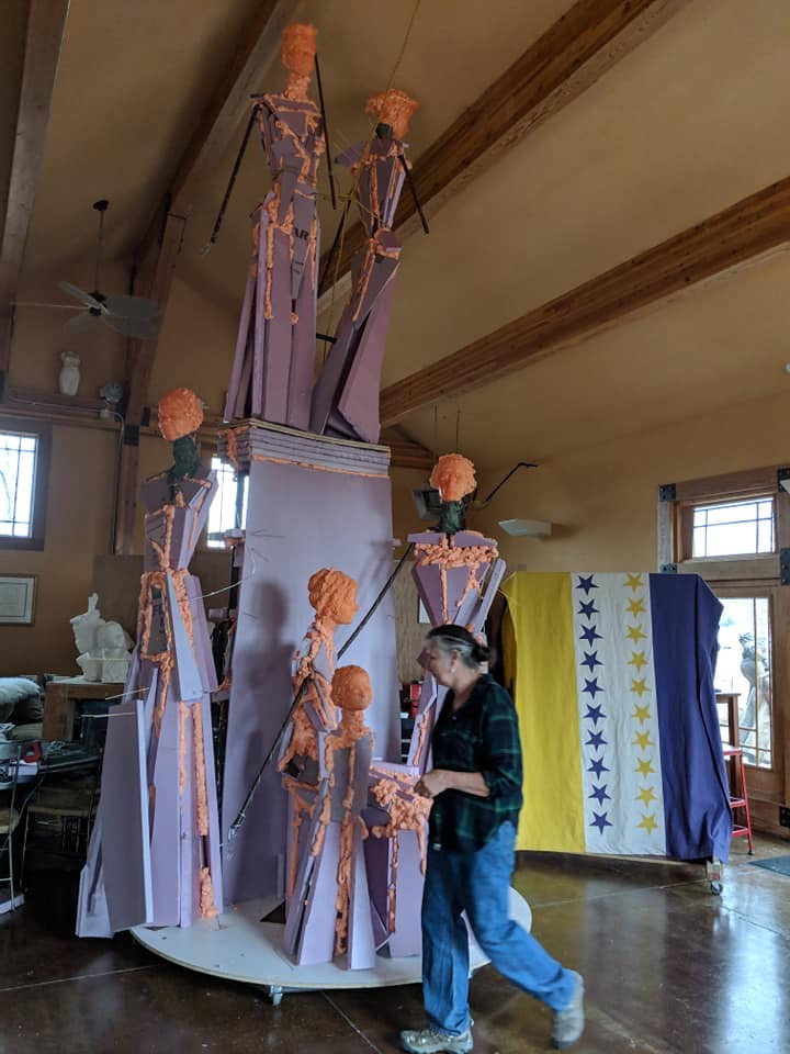 Jane has begun work on the monument, below are studio images of the armature and early stages of adding clay, the 5ft maquette is used for reference as she sculpts the enlargement.