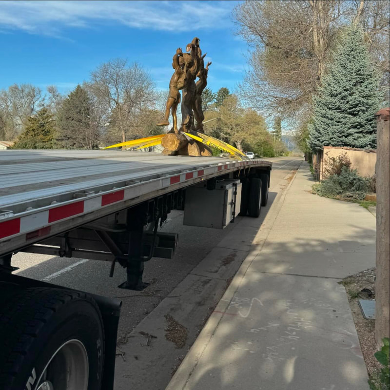 A beautiful Colorado blue sky day to load Jane DeDecker’s YMCA which is heading to its new home at the new YMCA in Ottawa, Illinois.

Special thanks to August at DeDecker studio for making it look easy to move sculpture, and to Lucus from Landstar for driving the sculpture, and big Dave for making sure we got this right. #SculptureIsATeamSport

The piece will be met on site by John who is on his way with a stop in Kansas for a site review on another project. We love being busy.

@followers Learn more about this placement in our project page. https://www.nationalsculptorsguild.com/project-feed/the-ottawa-ymca

#NationalSculptorsGuild #JaneDeDecker #DeDeckerSculpture #YMCA #OttawaYMCA #bronzesculpture #JKdesignsInc #FineArtConsultation #HomeDecor #CorporateCollections #ArtInPublicPlaces #ArtistDriven #ClientMinded #ConnectingPeopleWithArt #Since1992