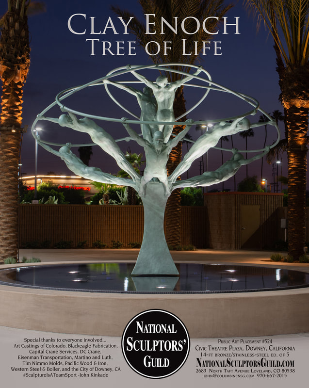 Western Art and Architecture Ad: #SculptureIsATeam Sport #TreeOfLife #Clay Enoch #NationalSculptorsGuild #PublicARt Placement 524, A few more photos from our “Tree of Life” installation in California. “Tree of Life” by Clay Enoch and the National Sculptors’ Guild is in its new home at the center of the new Downey Theatre Plaza fountain. The 14-foot bronze and stainless-steel sculpture features 8 life sized figures gracefully stretching out from a single column and united by huge intersecting rings.  NSG Public Art Placement 524 See more of the entire process here...  http://www.jk-designs-inc.com/.../tree-of-life-in-Downey-ca Special thanks to our Colorado and California team members! Tony Workman and the Art Castings of Colorado staff, Dennis Henderson of DC Crane, John Eisenman Transportation, Zach Pennington of Blackeagle Fabrication, Jim Lambert and Shippers' Supply, Western Steel, Russ Martino and Adam Granath of Martino & Luth, Josef Kekula and the City of Downey, Capital Crane, Andy Garza of Pacific Wood and Iron, and of course Clay Enoch and John Kinkade of the National Sculptors' Guild. 