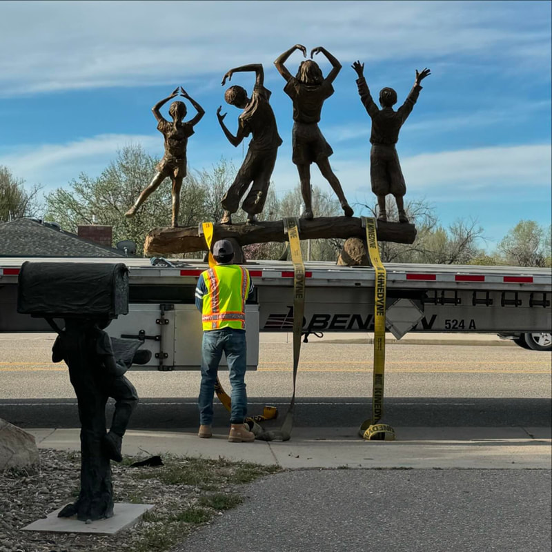 A beautiful Colorado blue sky day to load Jane DeDecker’s YMCA which is heading to its new home at the new YMCA in Ottawa, Illinois.

Special thanks to August at DeDecker studio for making it look easy to move sculpture, and to Lucus from Landstar for driving the sculpture, and big Dave for making sure we got this right. #SculptureIsATeamSport

The piece will be met on site by John who is on his way with a stop in Kansas for a site review on another project. We love being busy.

@followers Learn more about this placement in our project page. https://www.nationalsculptorsguild.com/project-feed/the-ottawa-ymca

#NationalSculptorsGuild #JaneDeDecker #DeDeckerSculpture #YMCA #OttawaYMCA #bronzesculpture #JKdesignsInc #FineArtConsultation #HomeDecor #CorporateCollections #ArtInPublicPlaces #ArtistDriven #ClientMinded #ConnectingPeopleWithArt #Since1992