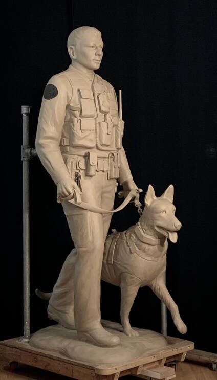 #WIPwednesday  Gary Alsum's Special Enforcement Bureau sculpture for our Tribute to Public Safety Plaza has been completed in clay and approved by the city. It's on it's next stage of creating the master mold, then will continue on with the lost-wax process of cast bronze. The commissioners were particularly pleased by the amount of detail Gary has captured in the uniforms and characteristics of the officers. The K9 depicted is 