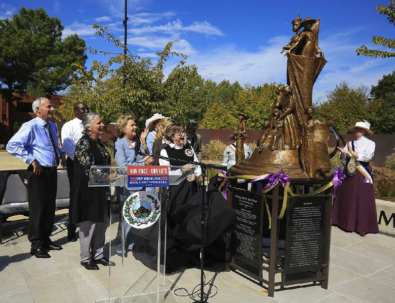The 10/10/2019 dedication of The Arkansas 19th Amendment Memorial by Jane DeDecker  and the National Sculptors' Guild in Little Rock, Arkansas' Women’s Suffrage Centennial Plaza at the Vogel Schwartz Sculpture Garden.  The sculpture celebrates the 100th Anniversary of the Nineteenth Amendment, Granting Women the Right To Vote. Depicting notable activists Susan B. Anthony, Elizabeth Cady Stanton, Sojourner Truth, Harriet Stanton Blatch, Alice Paul, and Ida B Wells. Jane customized the composition for this placement, by including additional historic figures; two of the suffragettes who helped lead the movement in Arkansas; Josephine Miller Brown and Julia Burnell Babcock aka Bernie Babcock. In 1919, Arkansas became the 12th state to approve the 19th Amendment.  Learn more about this placement: https://www.nationalsculptorsguild.com/project-feed/every-word-we-utter-arkansas #SusanBAnthony #ElizabethCadyStanton #SojournerTruth #HarrietStantonBlatch #AlicePaul #IdaBWells #NotableWomen #JosephineMillerBrown #JuliaBurnell  #NationalSculptorsGuild #JaneDeDecker #BronzeSculpture #DeDeckerBronze #LittleRock #WomensSuffragePlaza #NineteenthAmendment #JKdesignsInc #HomeDecor #CorporateCollections #ArtInPublicPlaces #ArtistDriven #ClientMinded #Since1992 #NSG #FineArtSculpture